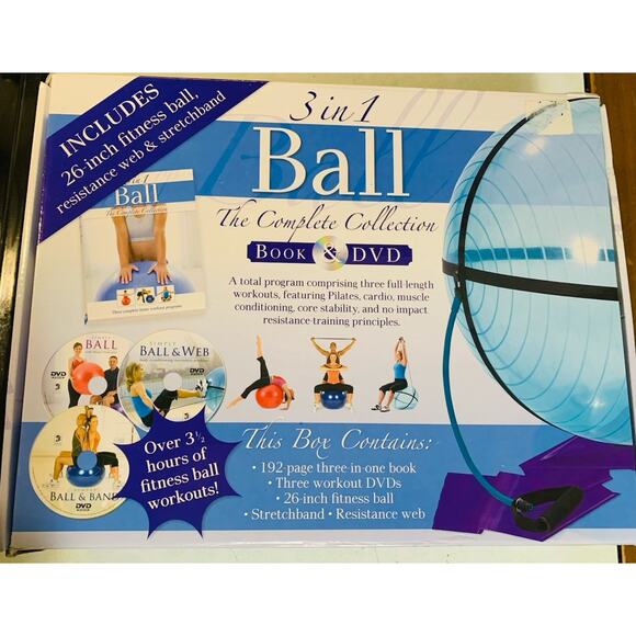 3 in 1 Ball The Complete Collection Book & DVD Fitness Ball Stretch-band Vintage - Picture 1 of 4